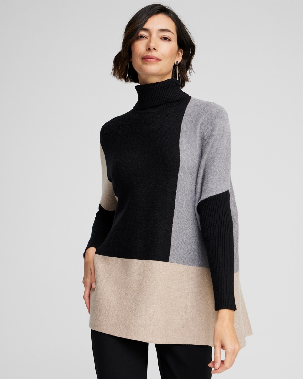 Chico's Sweaters | Colorblock Turtleneck Pullover Sweater Black