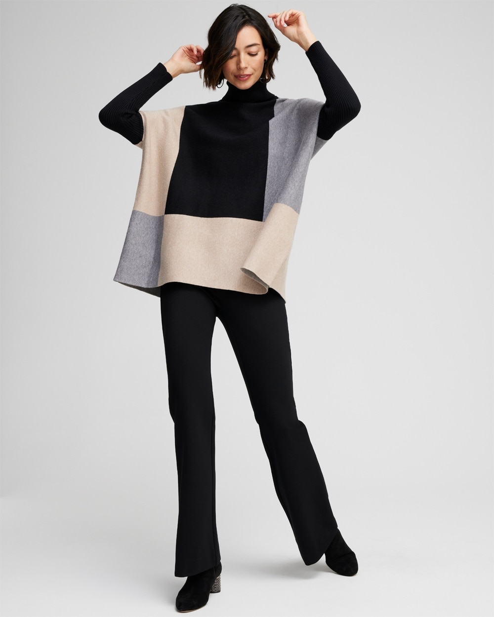 Chico's Sweaters | Colorblock Turtleneck Pullover Sweater Black