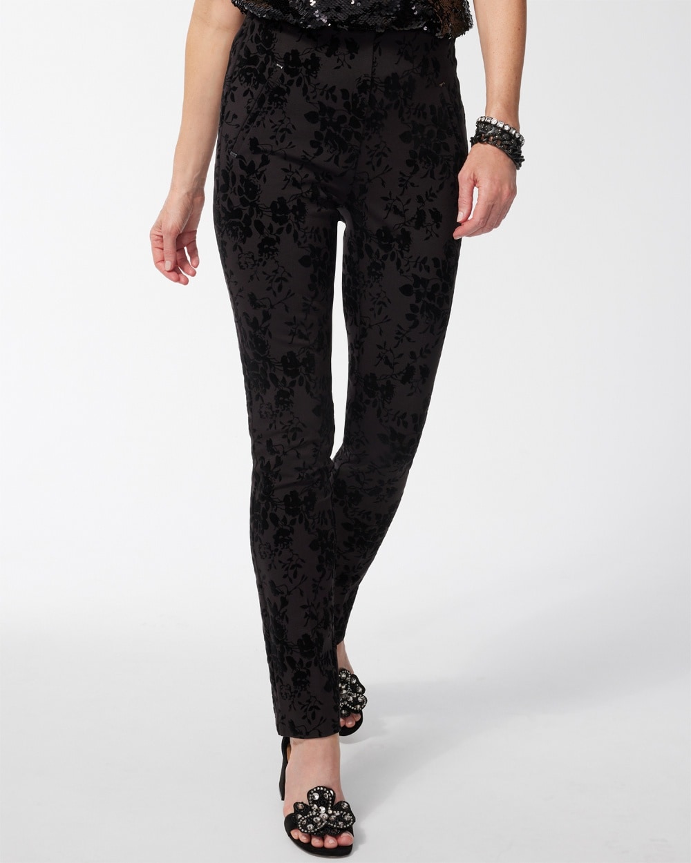 Chico's Pants | Juliet Floral Ankle Pants Black