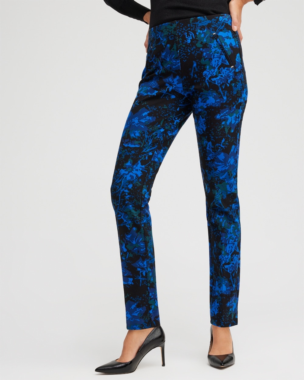 Chico's Pants | Juliet Floral Metallic Trim Pants Black And Blue