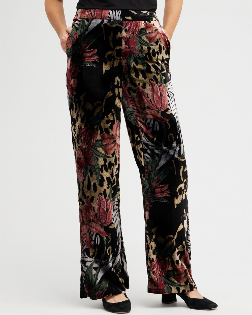 Chico's Pants | Velvet Print Wide Leg Pants Black/Red