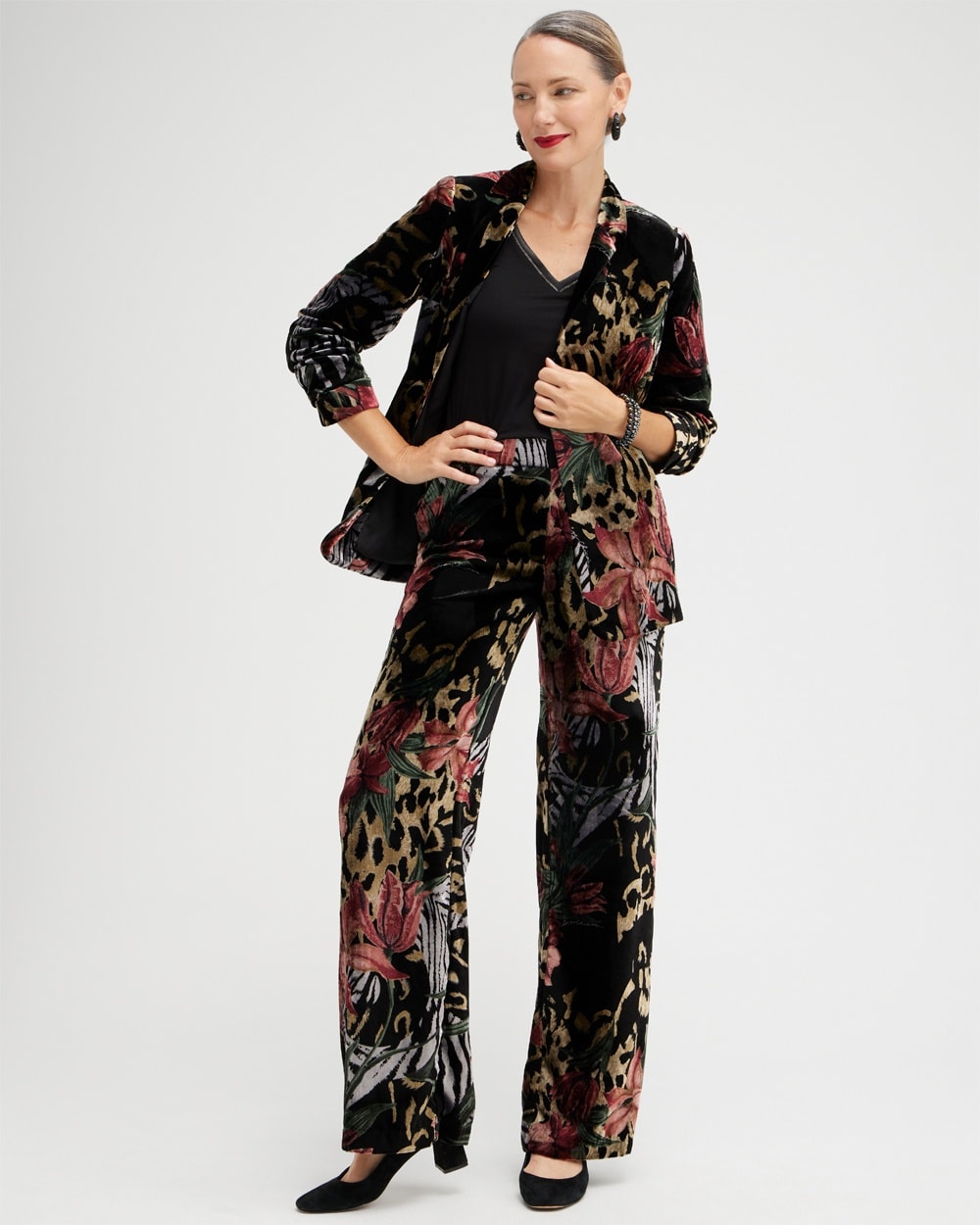 Chico's Pants | Velvet Print Wide Leg Pants Black/Red