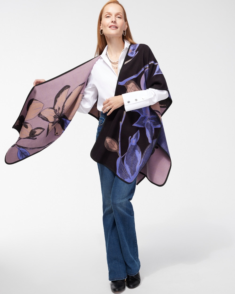 Chico's Scarves | Floral Print Ruana Florentia Plum