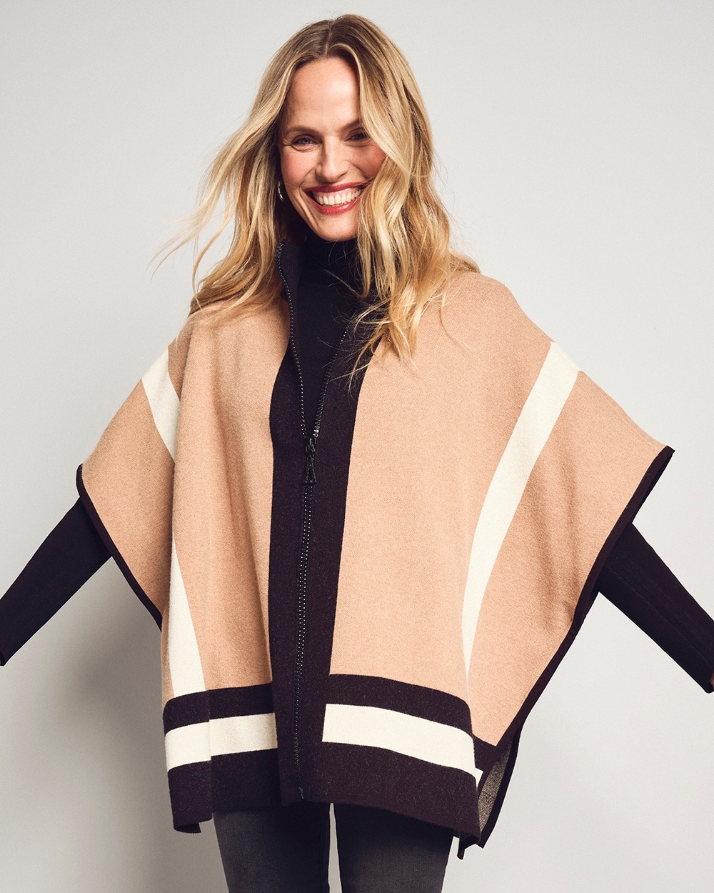 Chico's Scarves | Colorblock Sweater Ruana Black