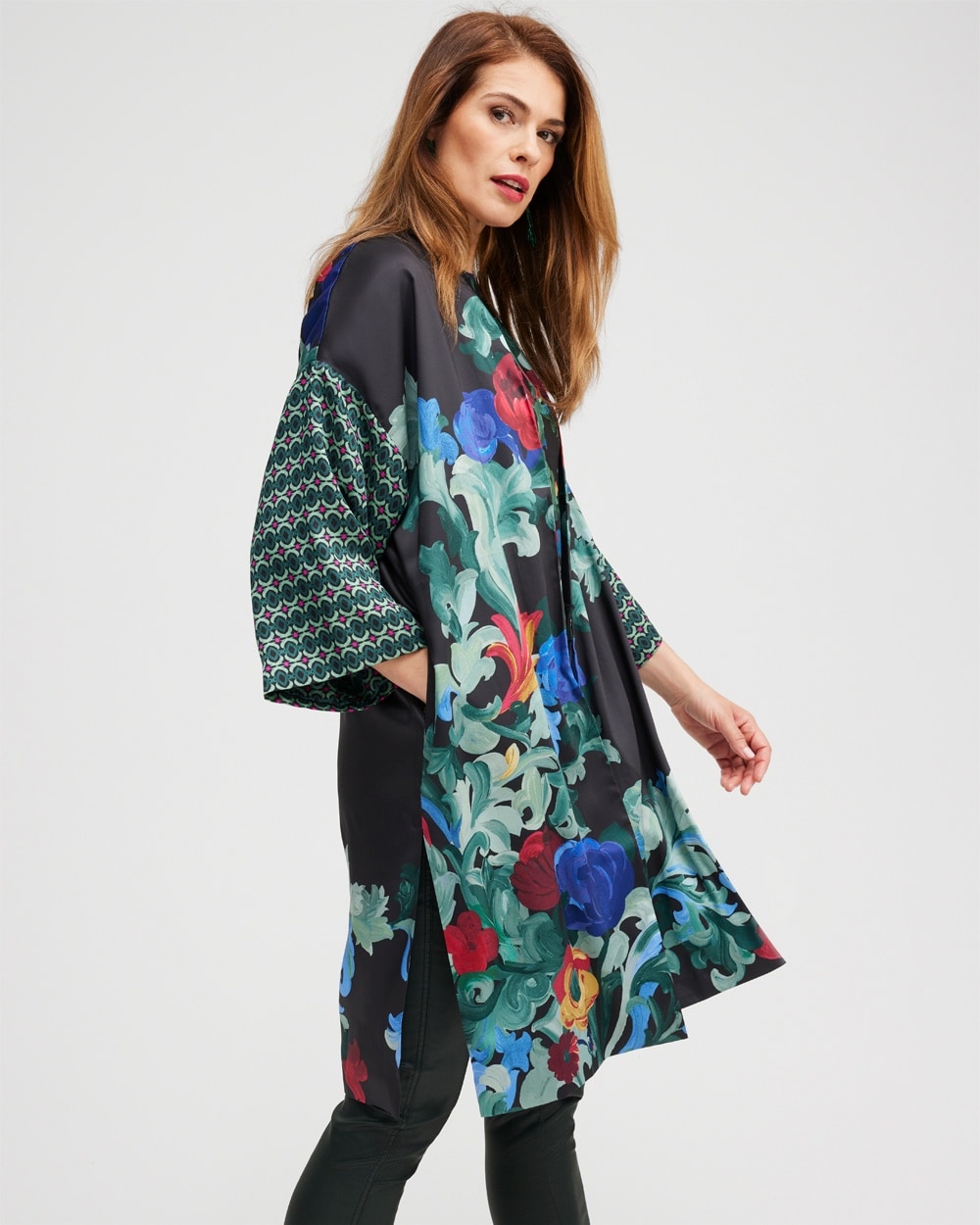 Chico's Scarves | Mixed Floral Print Kimono Black