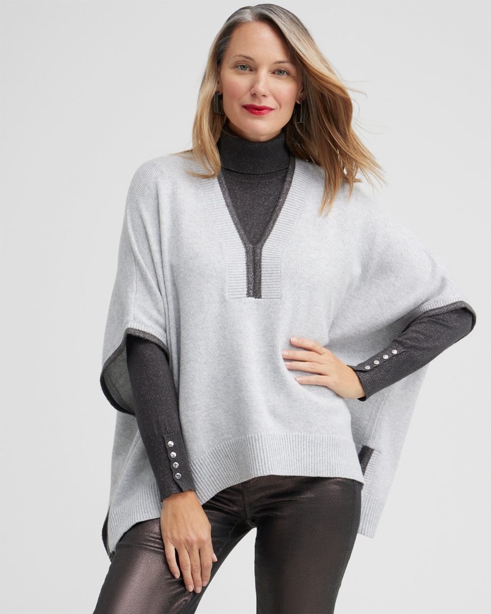 Chico's Scarves | Y-neck Sweater Poncho Frosted Gray Heather