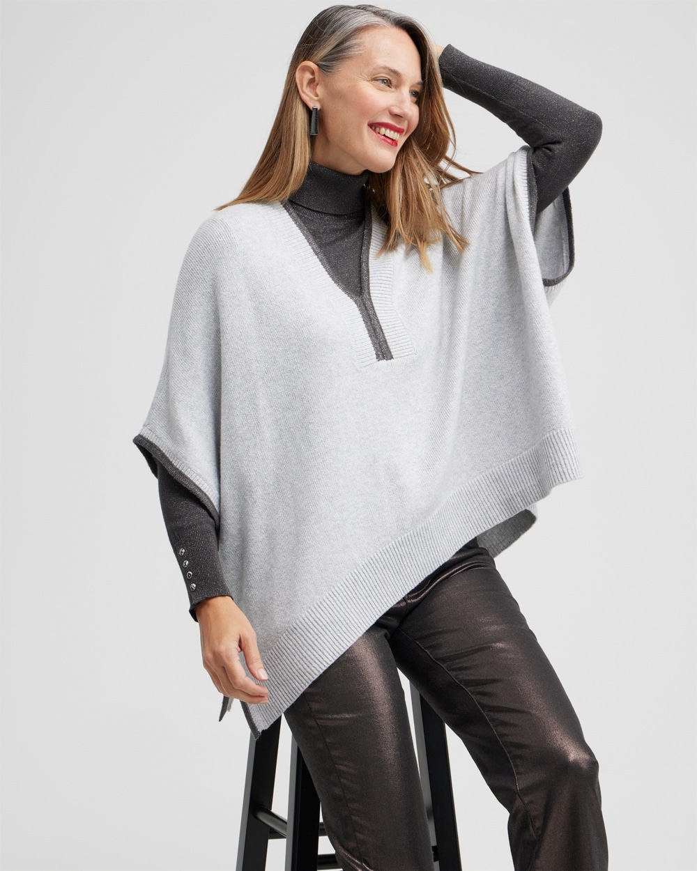 Chico's Scarves | Y-neck Sweater Poncho Frosted Gray Heather