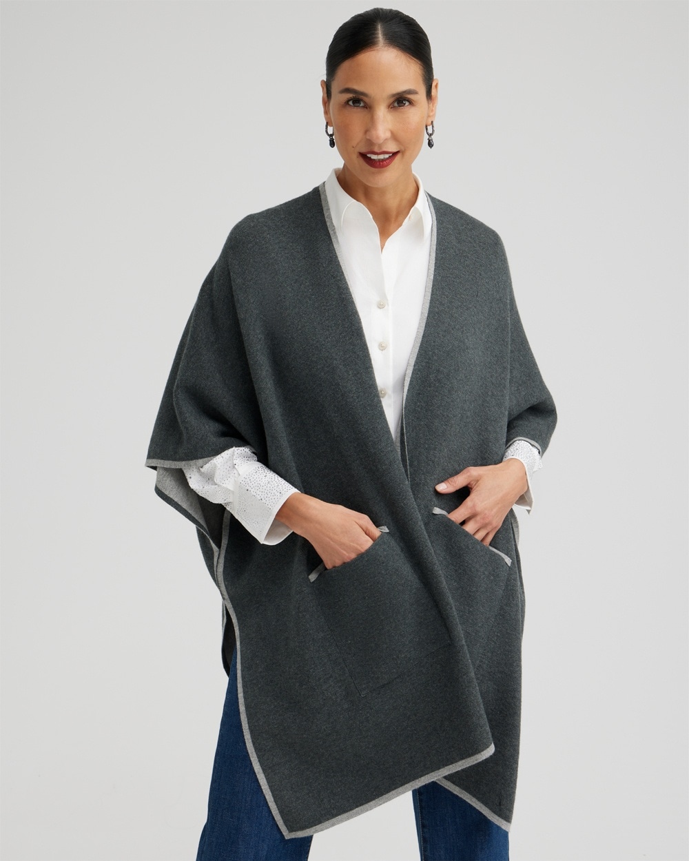 Chico's Scarves | Reversible Sweater Ruana Graphite Heather Gray