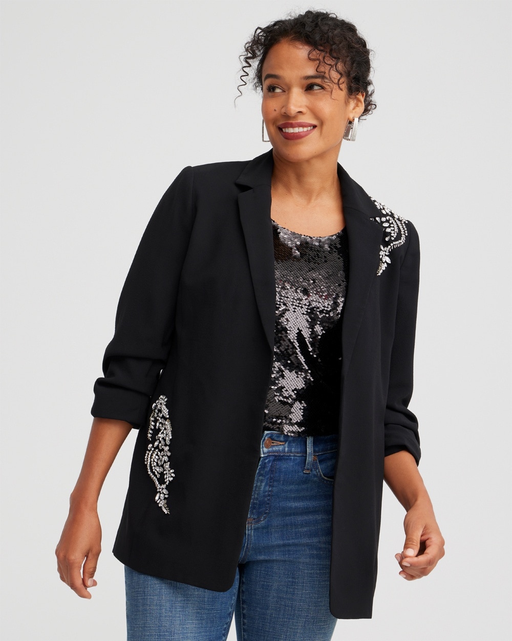 Chico's Jackets & Coats | Crepe Embellished Soft Blazer Black