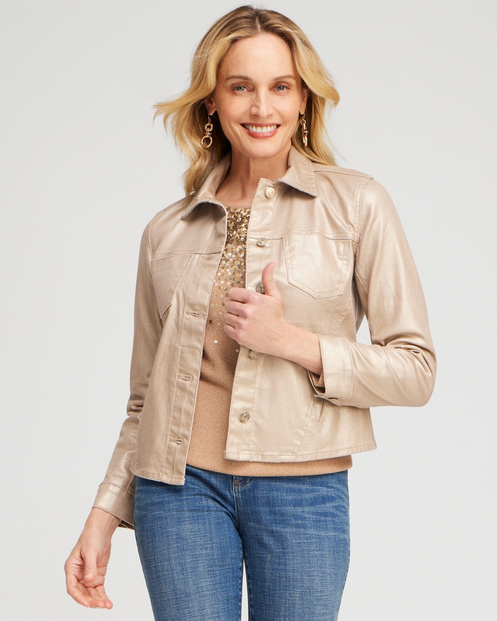 Chico's Jackets & Coats | Coated Denim Jacket Gold