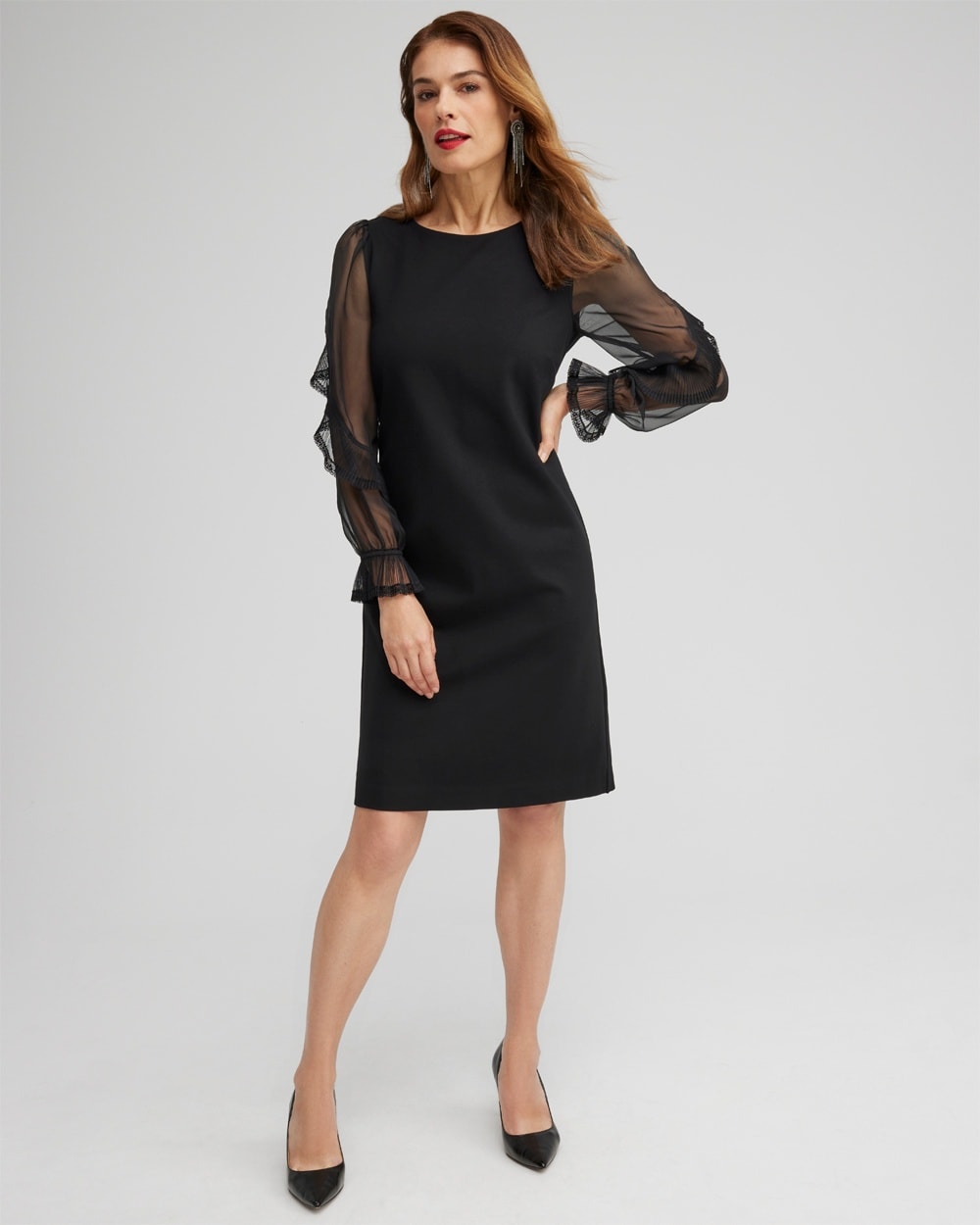 Chico's Dresses & Skirts | Ponte Chiffon Sleeve Dress Black