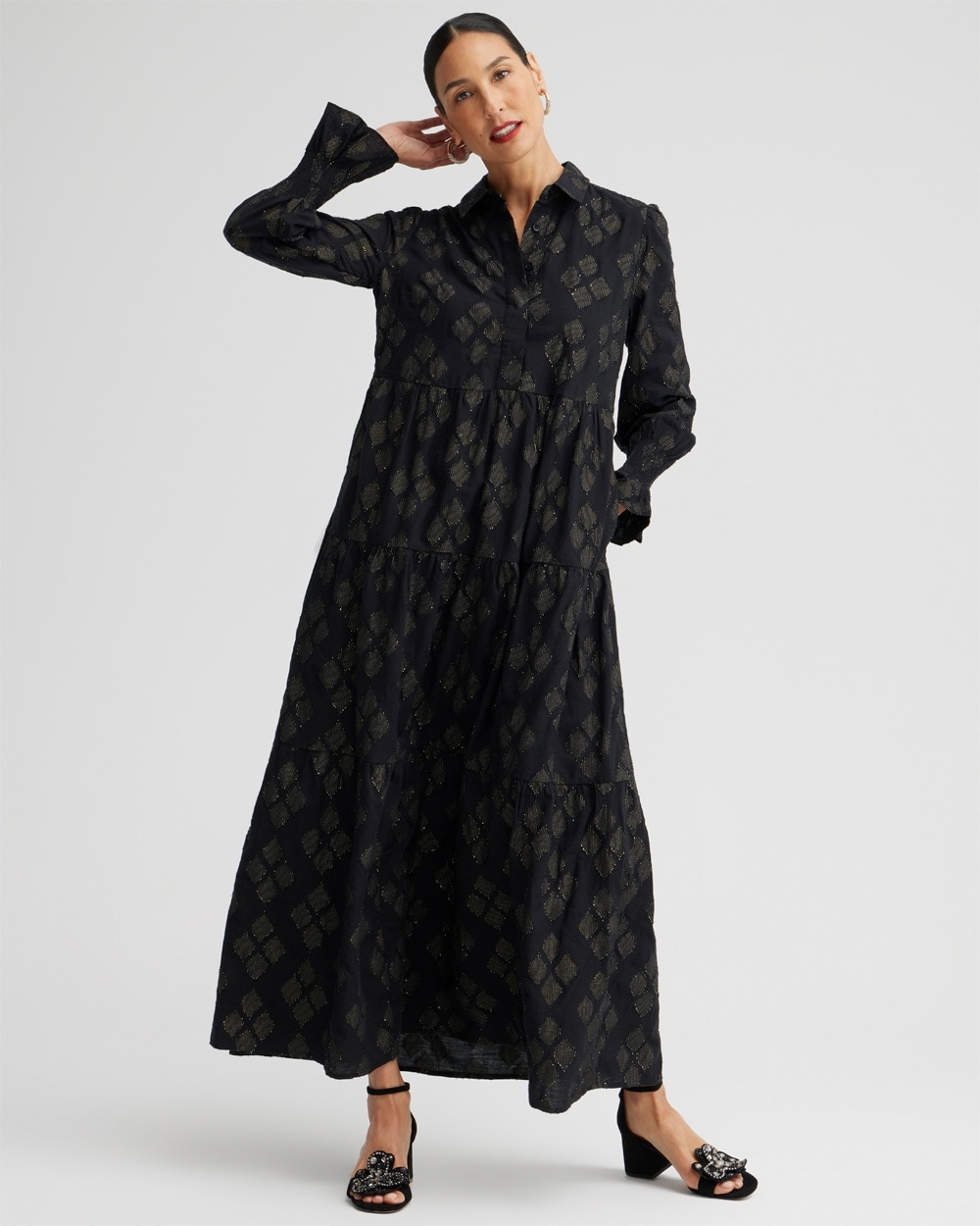 Chico's Pants | Petite Lurex Tiered Shirt Dress Black