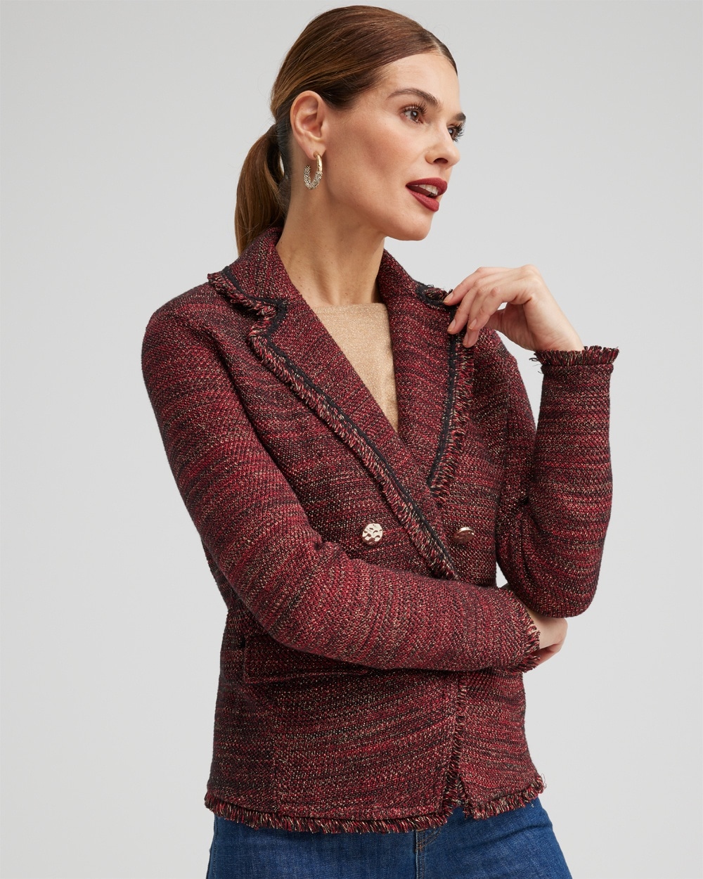 Chico's Best Sellers | Tweed Lurex Cardigan Sweater Wild Poppy