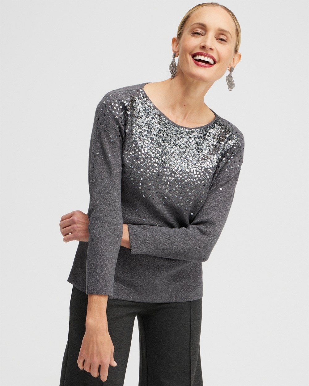 Chico's Sweaters | Sequin Ombre Pullover Sweater Polar Star