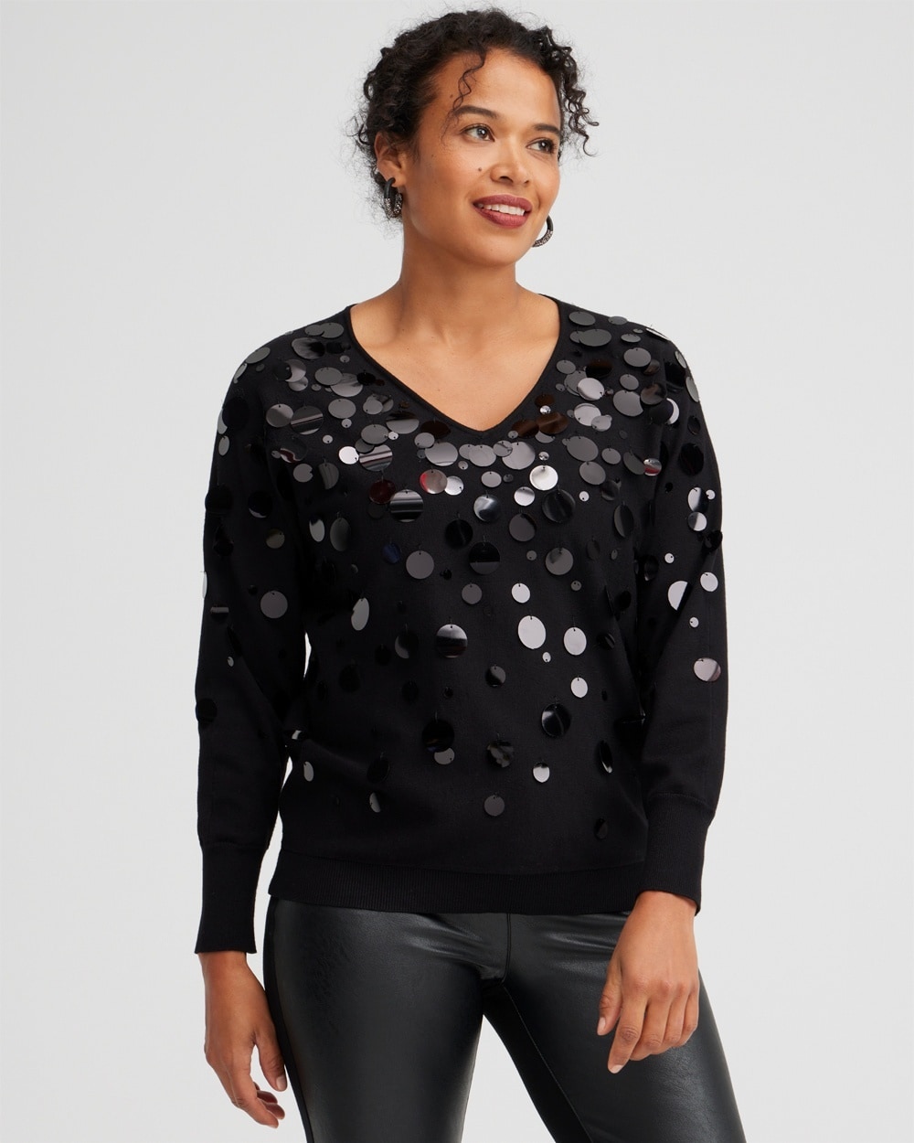 Chico's Sweaters | Mixed Sequin Pullover Sweater Black