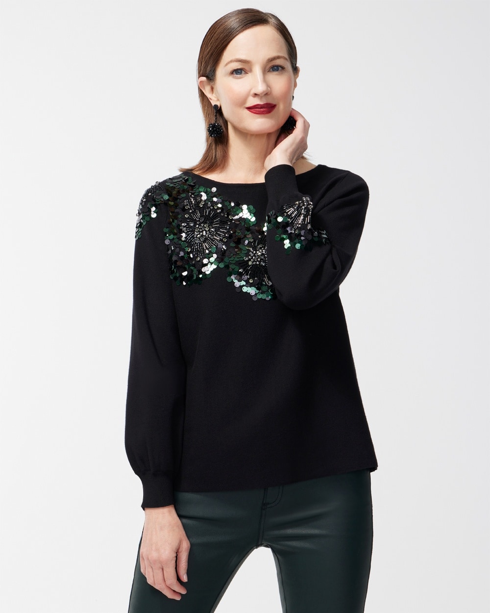 Chico's Sweaters | Embellished Pullover Sweater Black