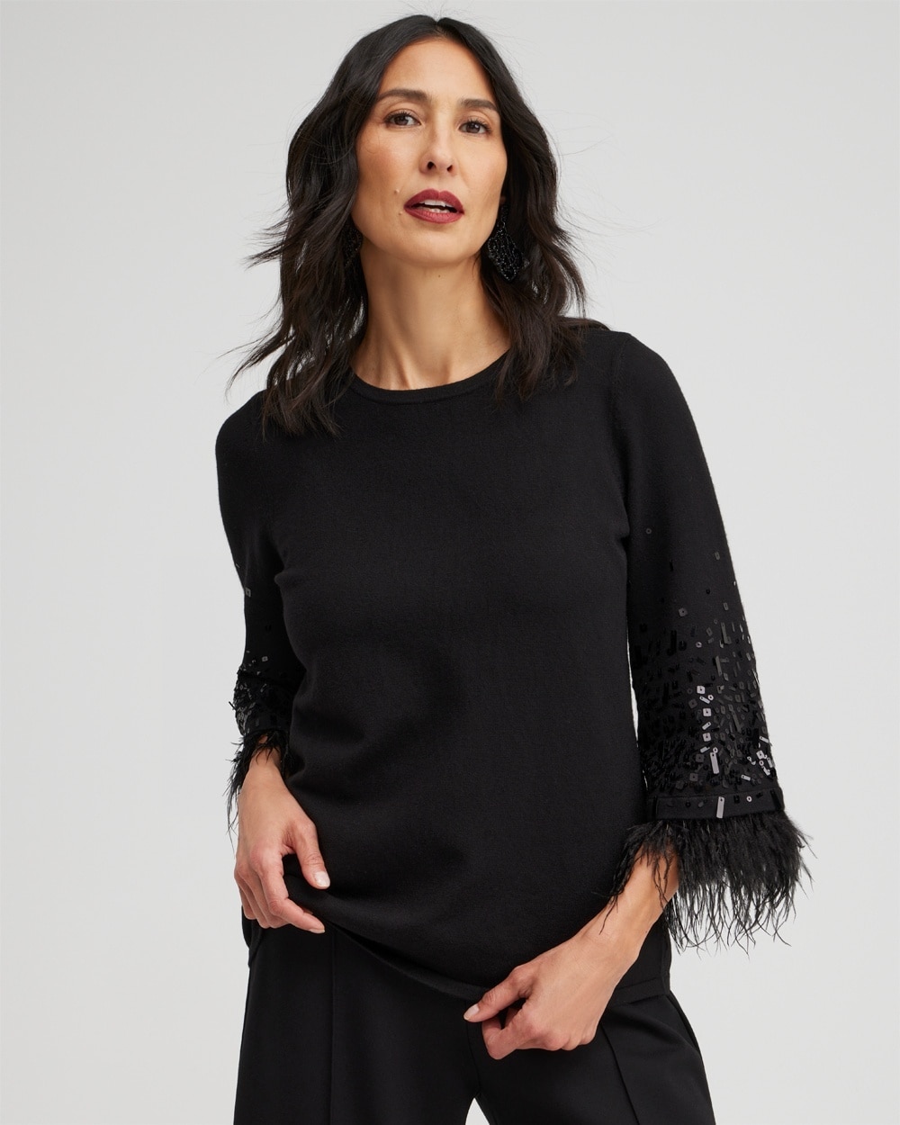 Chico's Sweaters | ECOVERO Embellished Pullover Sweater Black