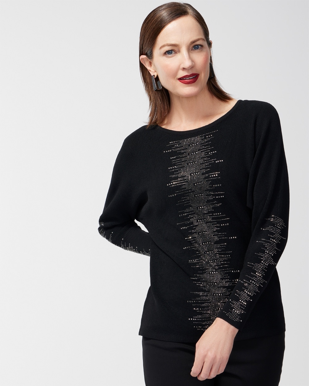 Chico's Sweaters | Studded Detail Pullover Sweater Black