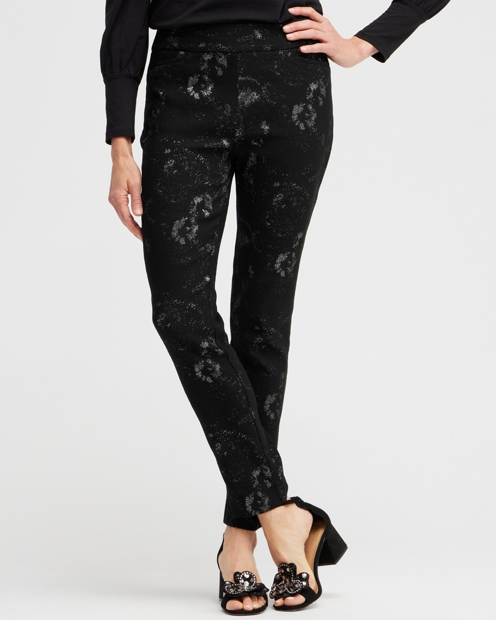 Chico's Pants | Brigitte Lurex Jacquard Ankle Pants Black/Silver