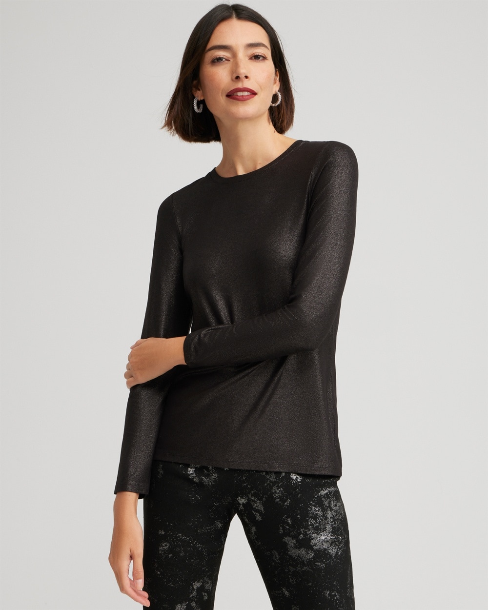 Chico's Tops | Touch of Cool Metallic Layering Tee Black