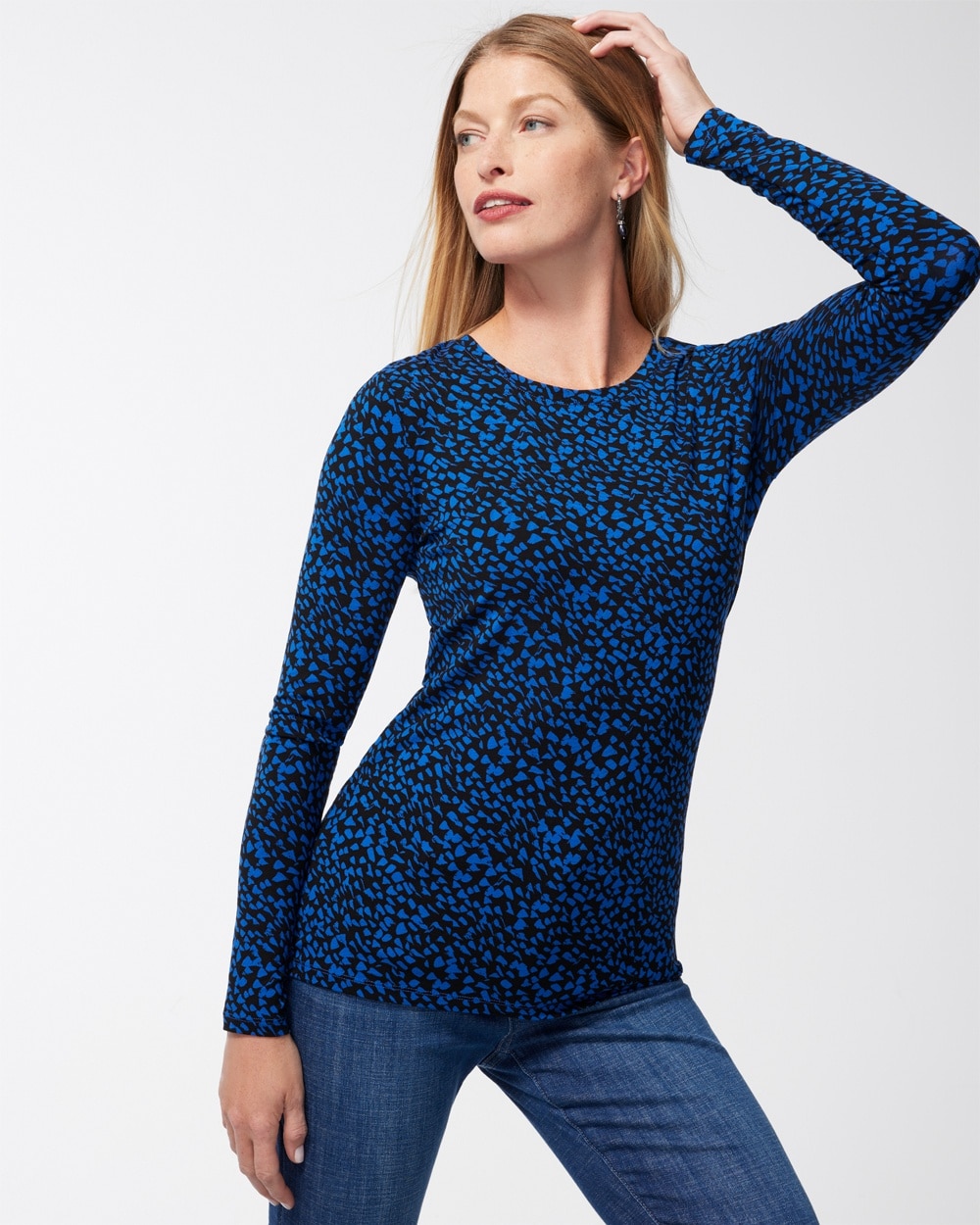 Chico's Tops | Touch of Cool Blue Dot Layering Tee Cosmic Cobalt