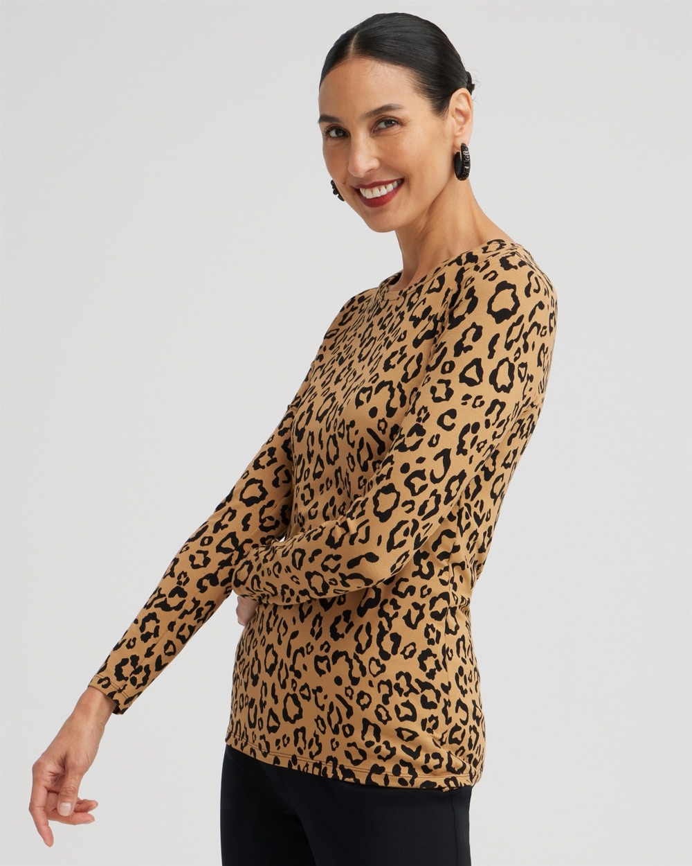 Chico's Tops | Touch of Cool Leopard Layering Tee Camel