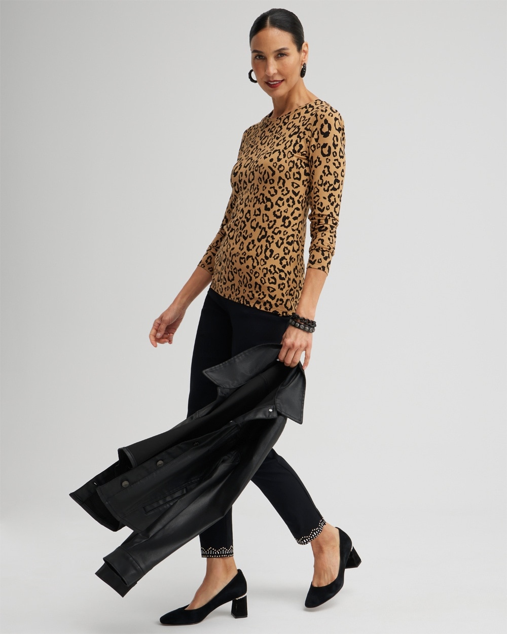 Chico's Tops | Touch of Cool Leopard Layering Tee Camel