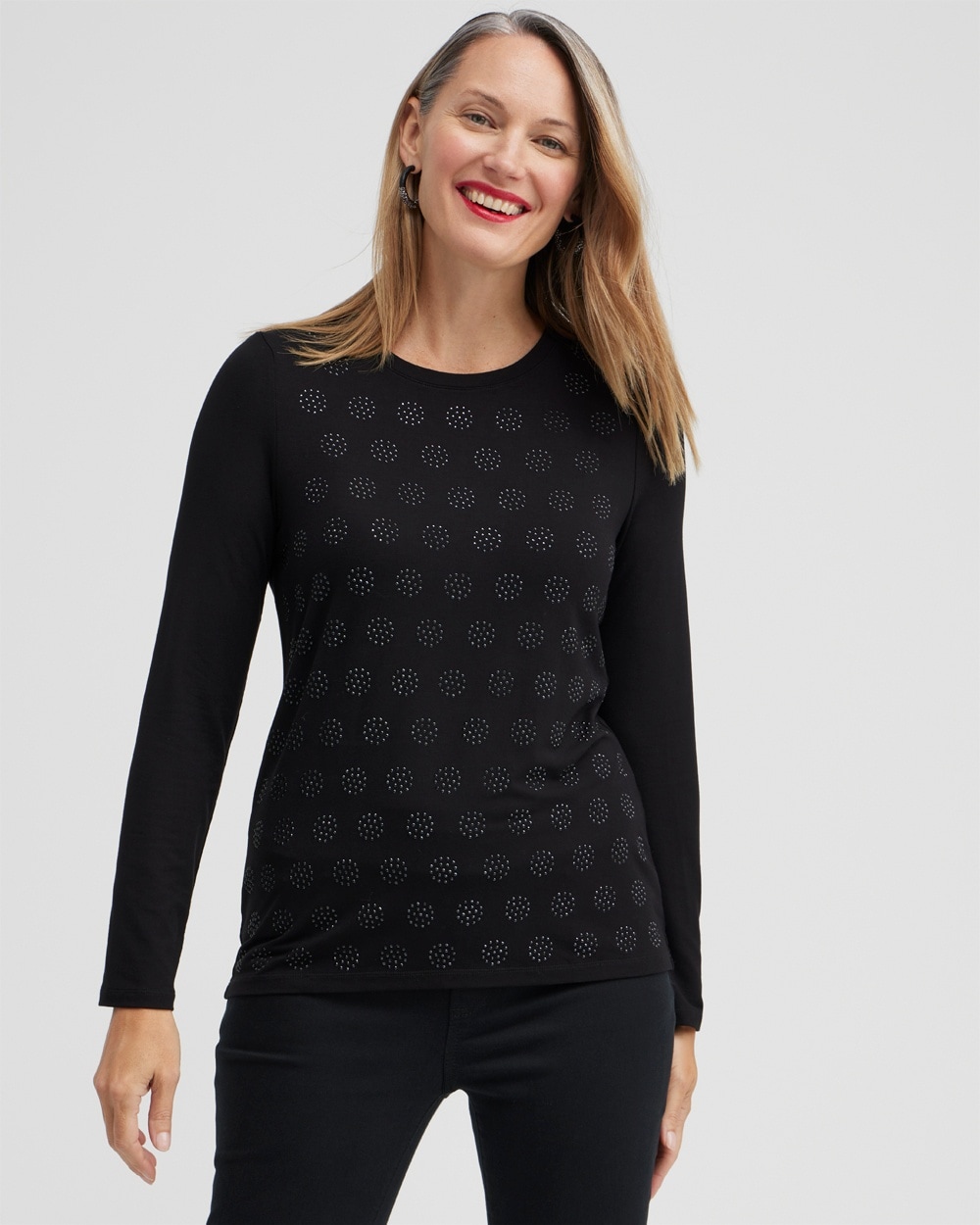 Chico's Tops | Touch of Cool Embellished Layering Tee Black