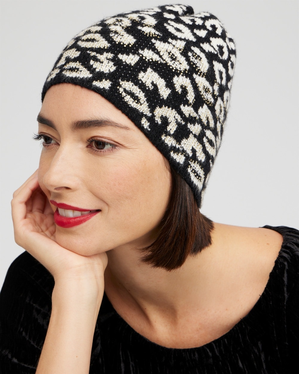 Chico's Shop Now | Jacquard Animal Print Hat Black