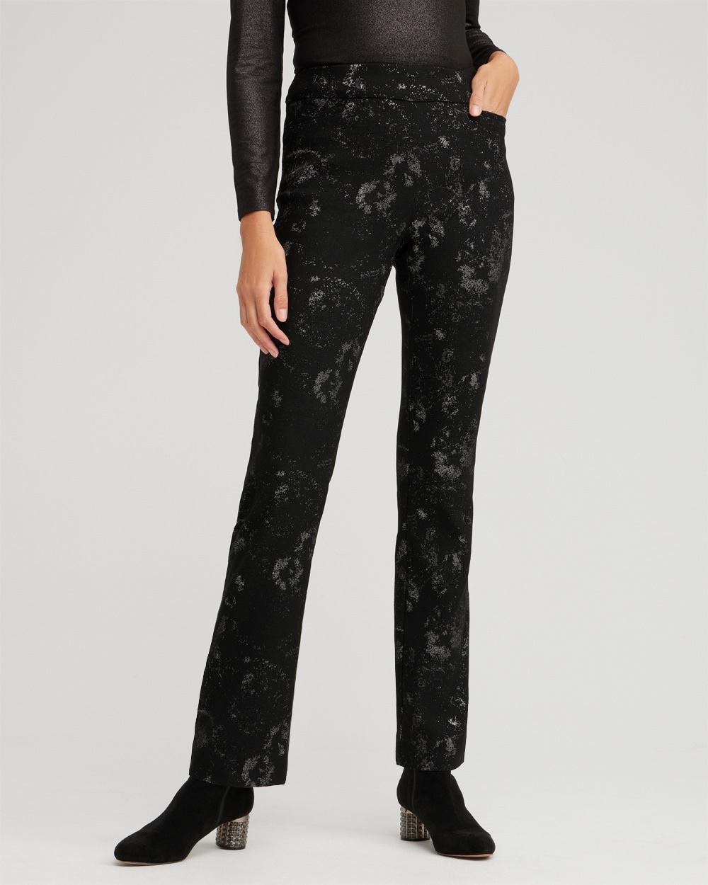 Chico's Pants | Brigitte Lurex Jacquard Pants Black/Silver