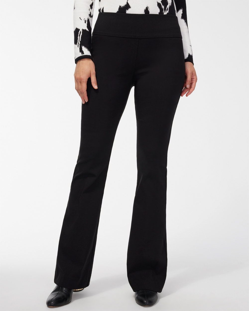 Chico's Pants | Wide Waistband Flare Pants Black