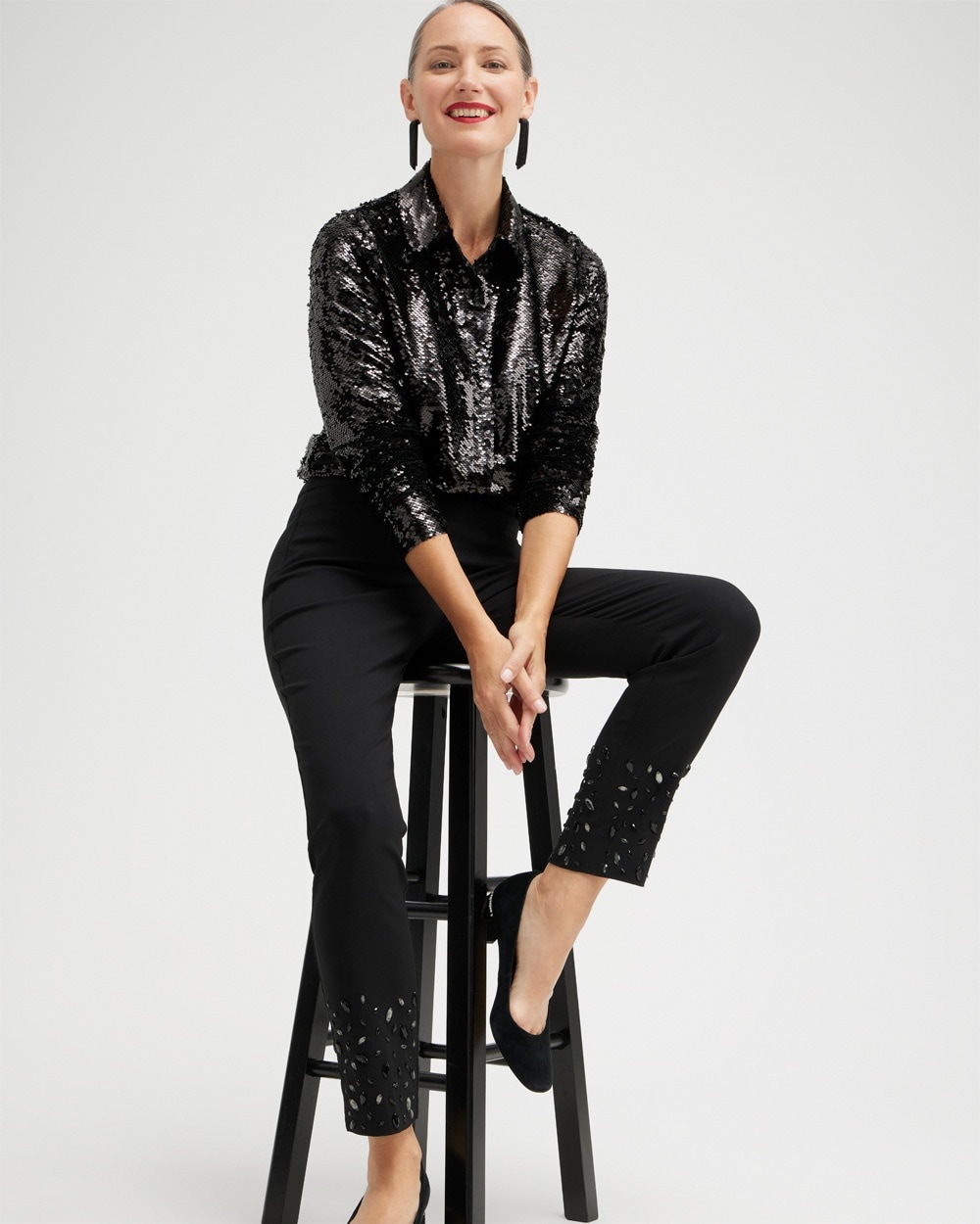 Chico's Jackets | Petite Brigitte Stone Ombre Ankle Pants Black