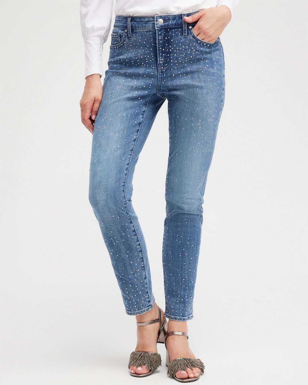 Chico's Jeans & Denim | Girlfriend Scattered Stone Ankle Jeans Cambridge Indigo