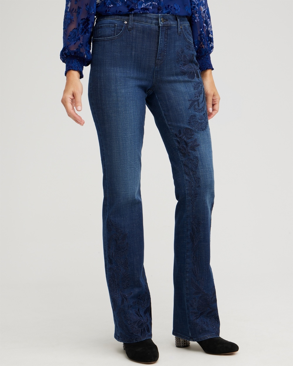 Chico's Jeans & Denim | Girlfriend Embroidered Flares Juneberry Indigo