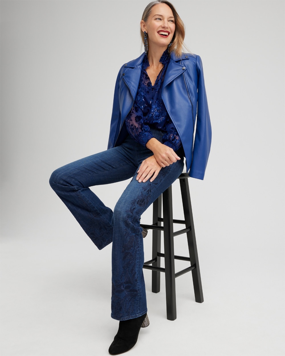 Chico's Jeans & Denim | Girlfriend Embroidered Flares Juneberry Indigo