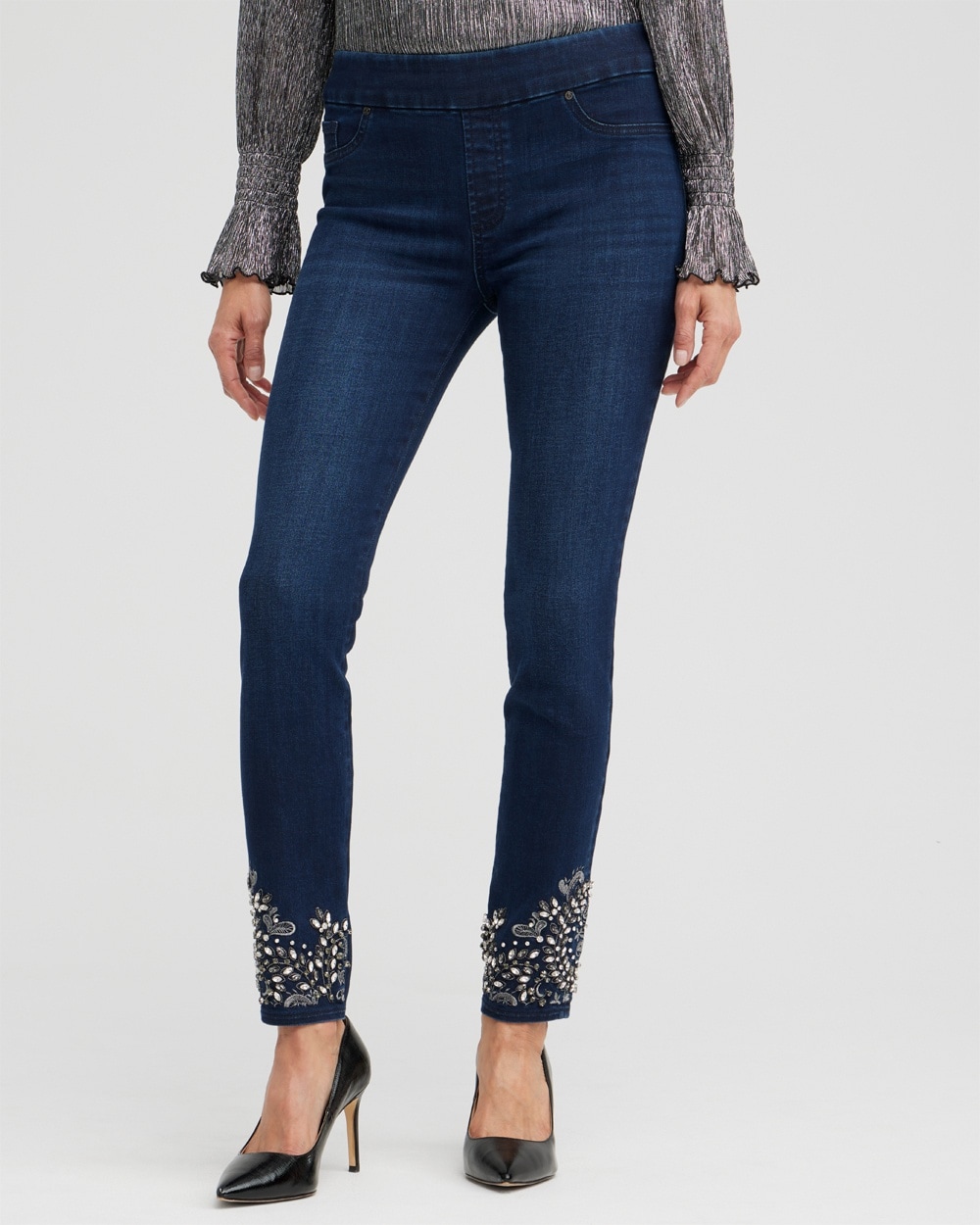 Chico's Dresses & Skirts | Petite Jeweled Hem Pull-on Jeggings Rainier Indigo