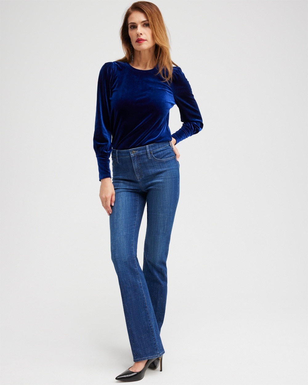 Chico's Jeans & Denim | Girlfriend Scattered Stone Flares Marina Bay Indigo