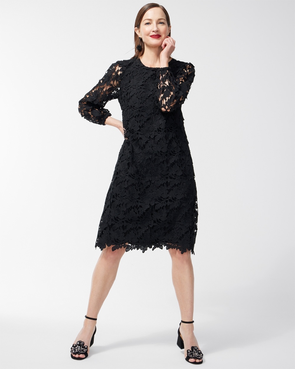 Chico's Dresses & Skirts | Textured Lace Short Dress Black