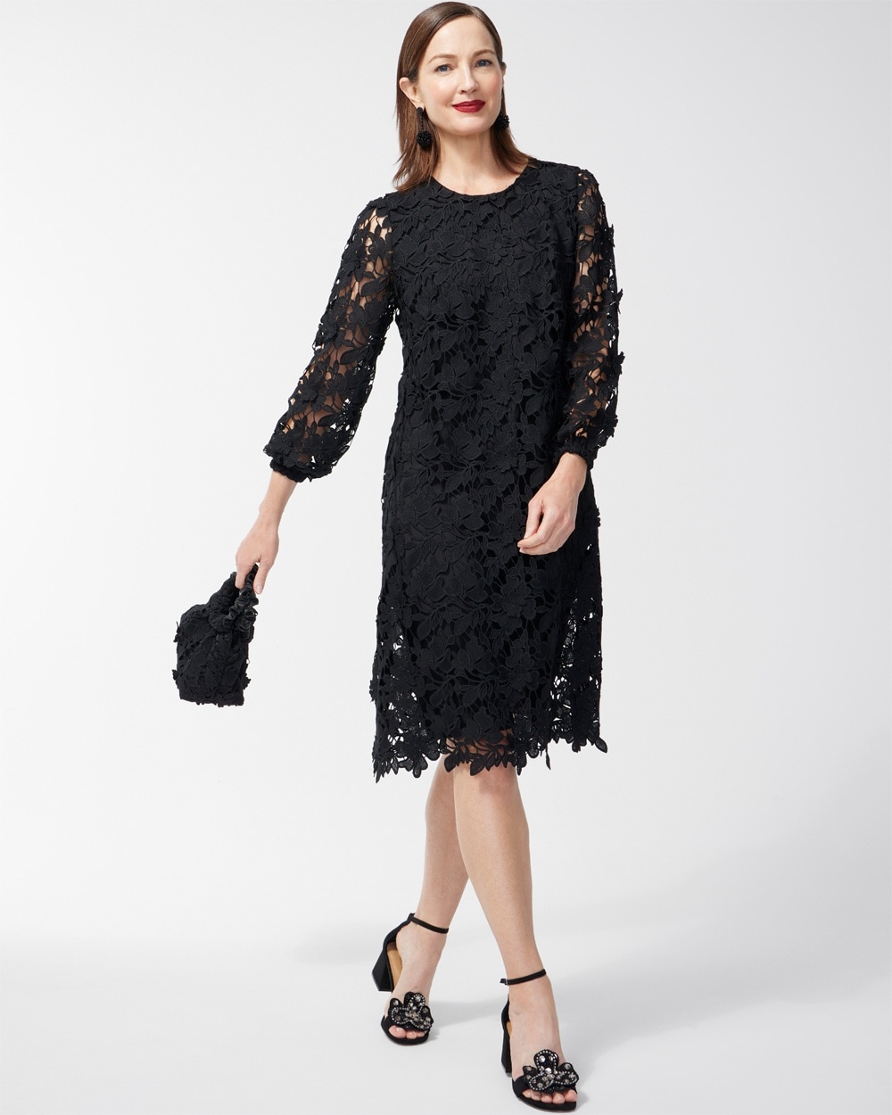 Chico's Dresses & Skirts | Textured Lace Short Dress Black