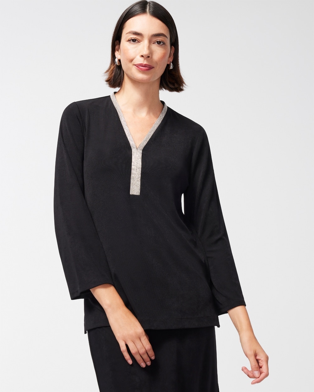 Chico's | Travelers Embellished V-neck Tunic Travelers Black