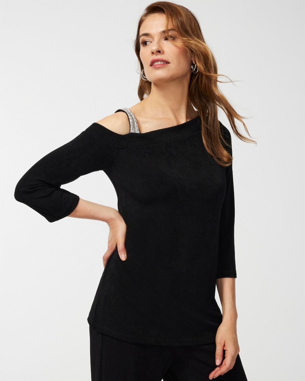 Chico's | Travelers Embellished One Shoulder Top Travelers Black