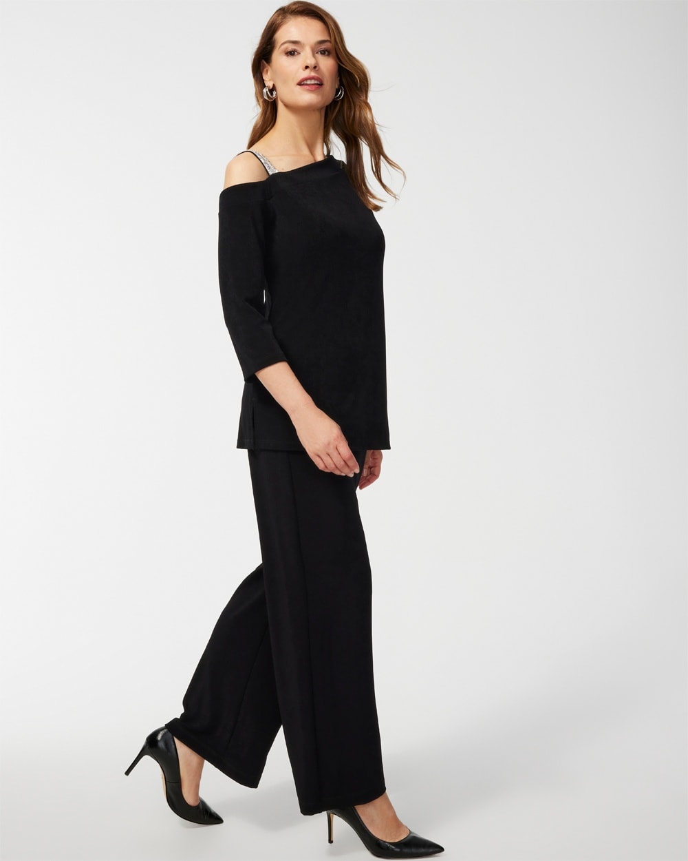 Chico's | Travelers Embellished One Shoulder Top Travelers Black