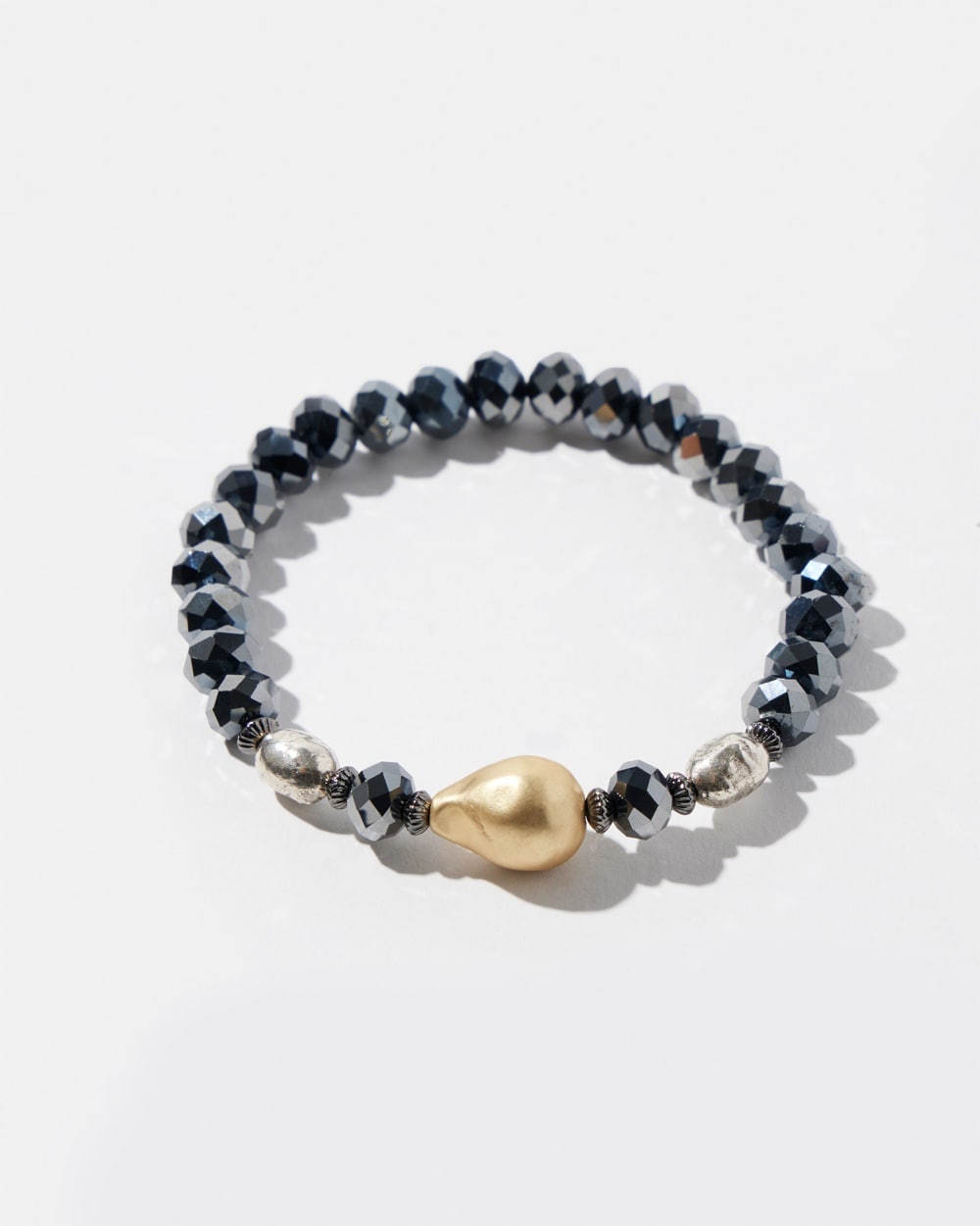 Chico's | Faux Pearl & Gold Tone Stretch Bracelet Black