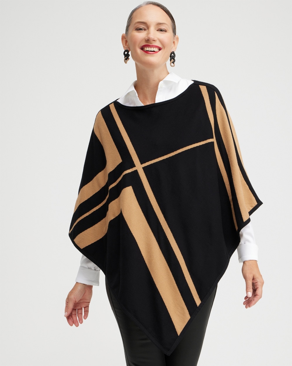 Chico's Scarves | Reversible Knit Triangle Poncho Camel