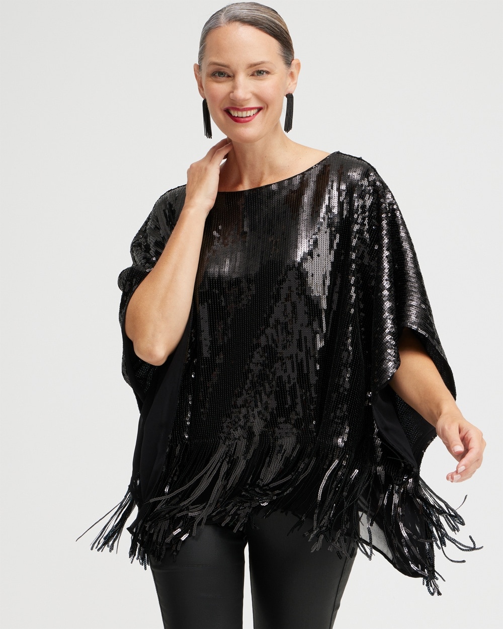 Chico's Scarves | Sequin Fringe Poncho Black