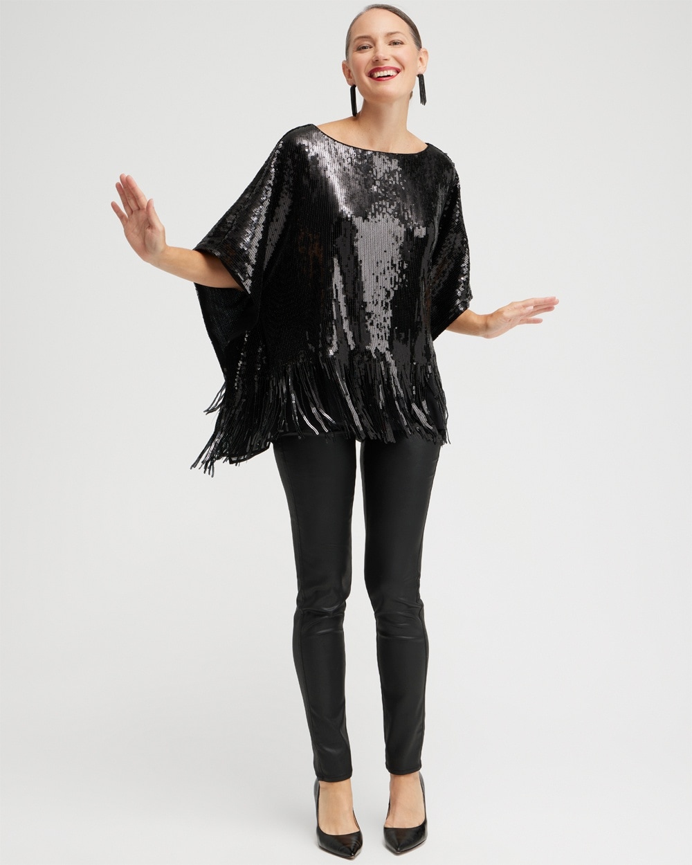 Chico's Scarves | Sequin Fringe Poncho Black