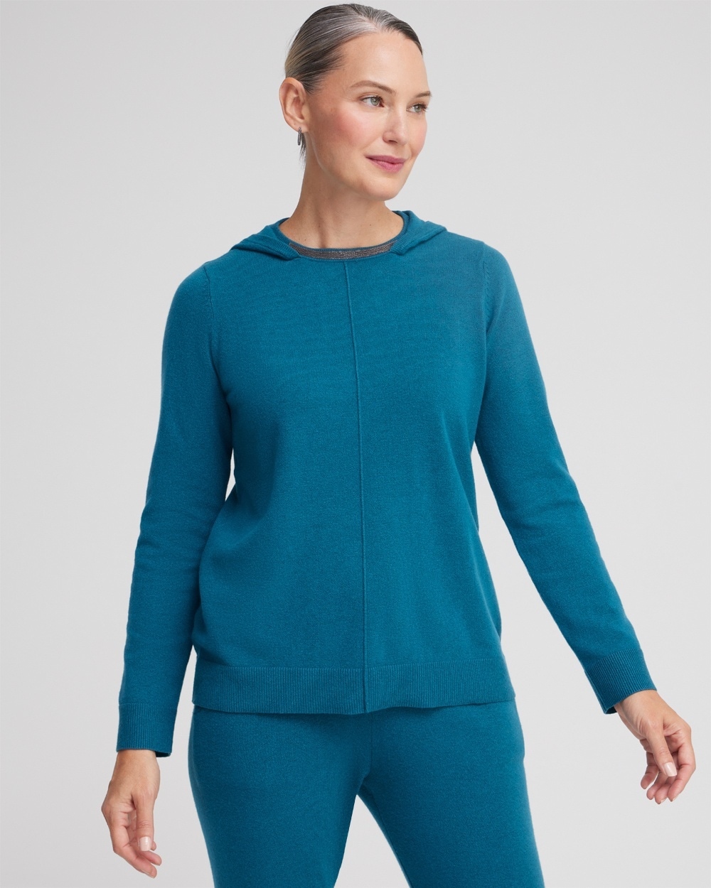 Chico's Sweaters | Zenergy Luxe® Cashmere Blend Hooded Sweater Moonlit Teal