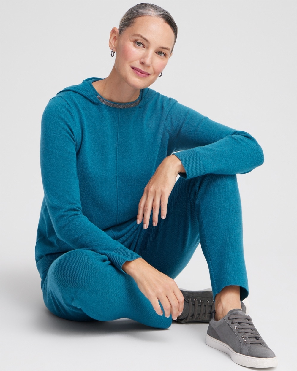 Chico's Sweaters | Zenergy Luxe® Cashmere Blend Hooded Sweater Moonlit Teal