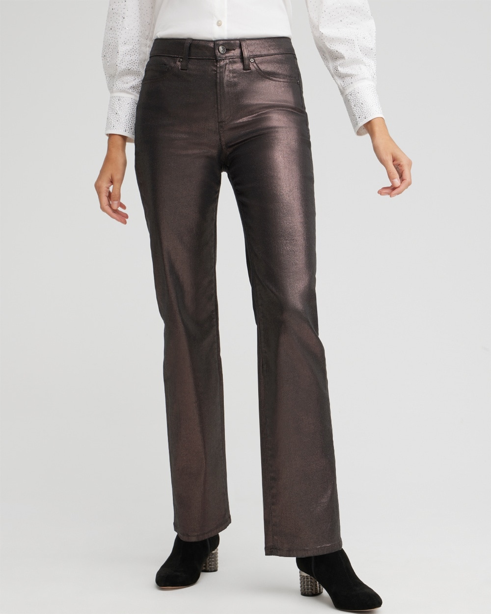 Chico's Jeans & Denim | High Rise Coated Straight Jeans Gunmetal