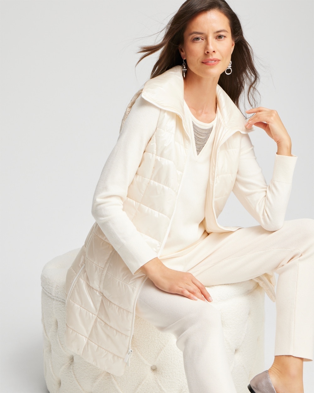 Chico's Jackets & Coats | Zenergy® Long Quilted Vest English Cream